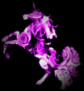 A unicorn whose body appears to be composed of lilac rose petals.