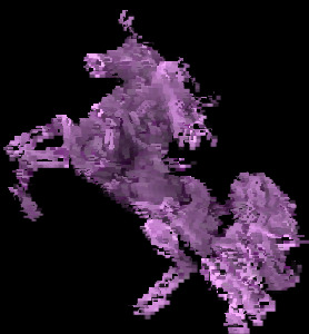 A unicorn whose body appears to be composed of... broken purple pixel blocks? Or Legos.